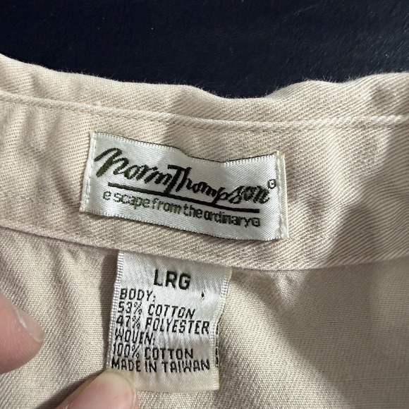 Vintage‎ Norm Thompson Polo Shirt Men's Large Beige Banded Waist Pockets - Picture 3 of 9